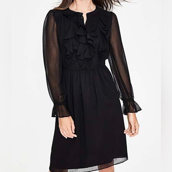 Boden Amalie Ruffle Notch-Neck Dress Black - Size 12 - Picture 3 of 8